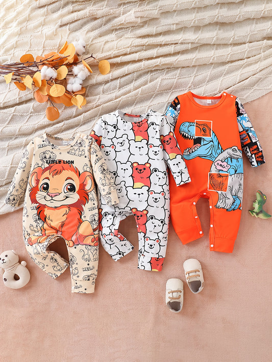 3 Piece Baby Boy Romper Jumpsuit Soft Long Sleeve Cartoon