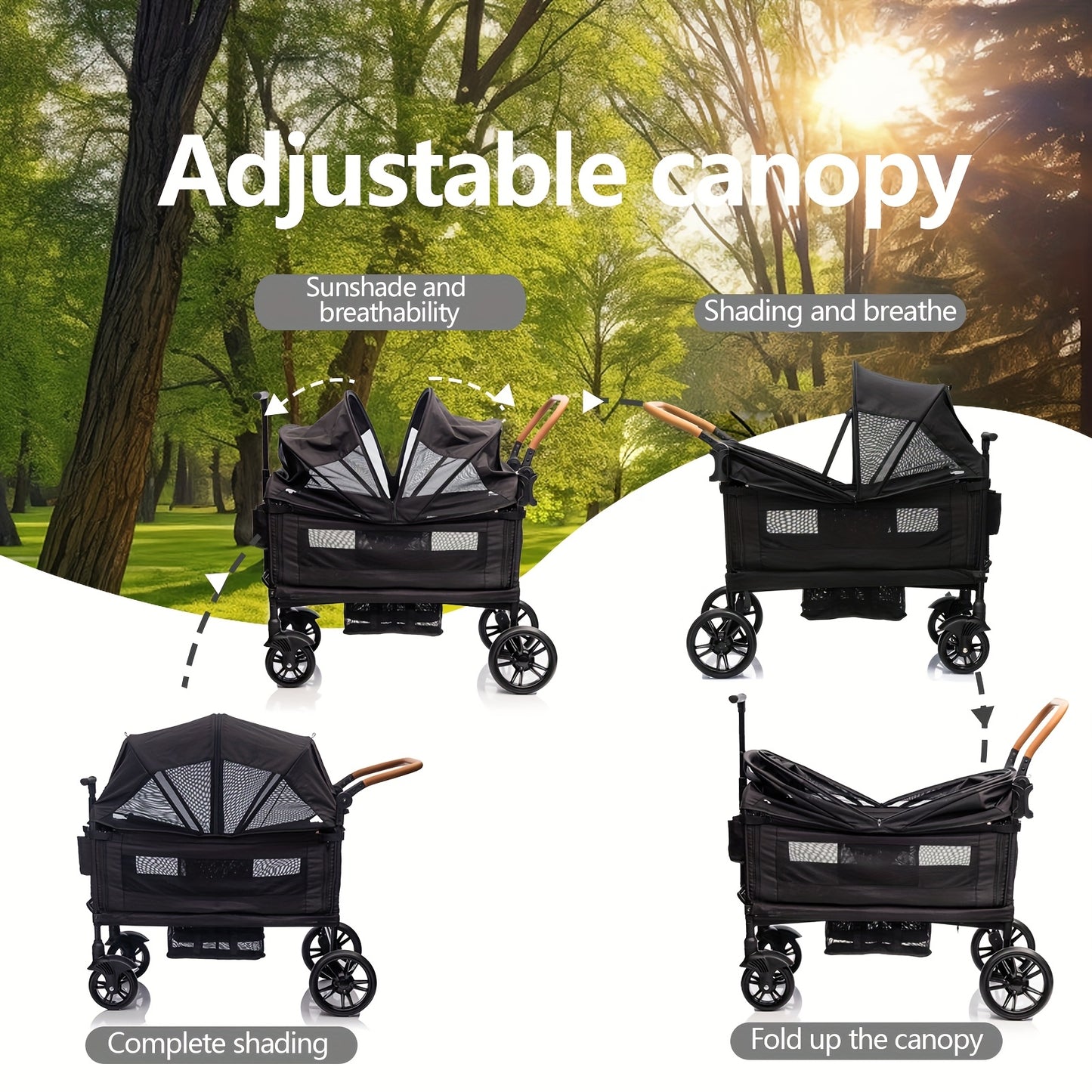 Lightweight Foldable Wagon Stroller for 2 Kids & Cargo Travel - 5-Point Harness, Adjustable Handlebar & Canopy, Tray Table & Cup Holder - Durable Push-Pull Stroller for Newborns & Toddlers (Gray/Black), Travel Stroller, Every