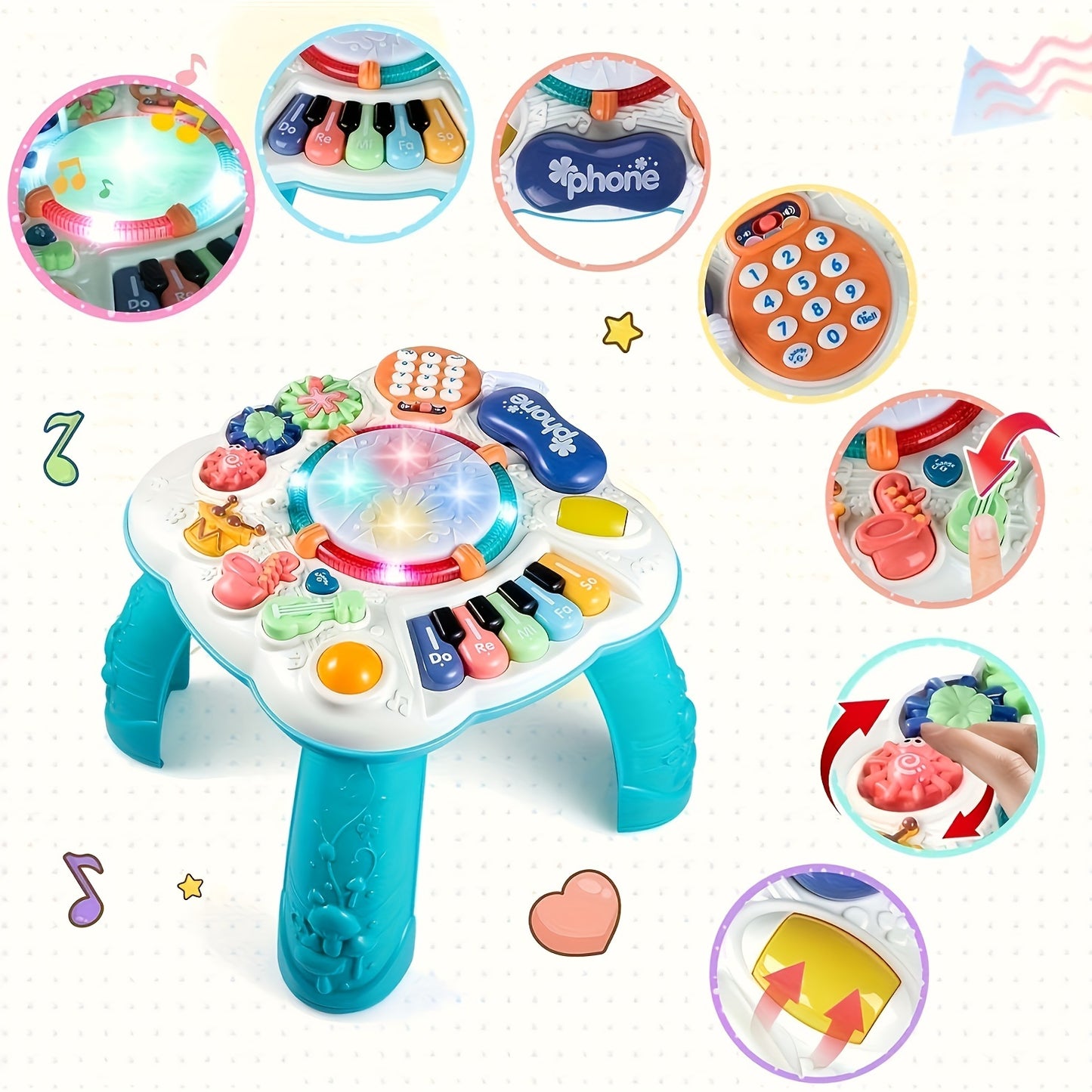 Educational Interactive Musical Play Table for Toddlers Boys and Girls Cognitive Development Activity Center