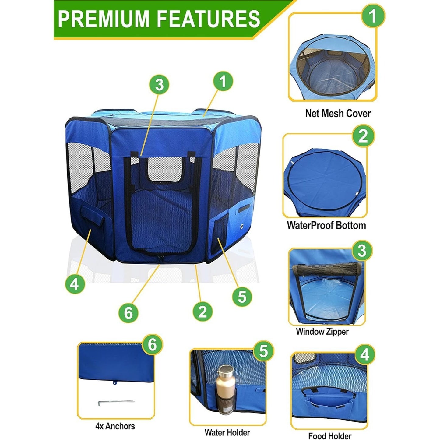 Portable Pet Playpen 45 Inch Large Puppy Kennel for Dogs and Cats Easy Storage Design