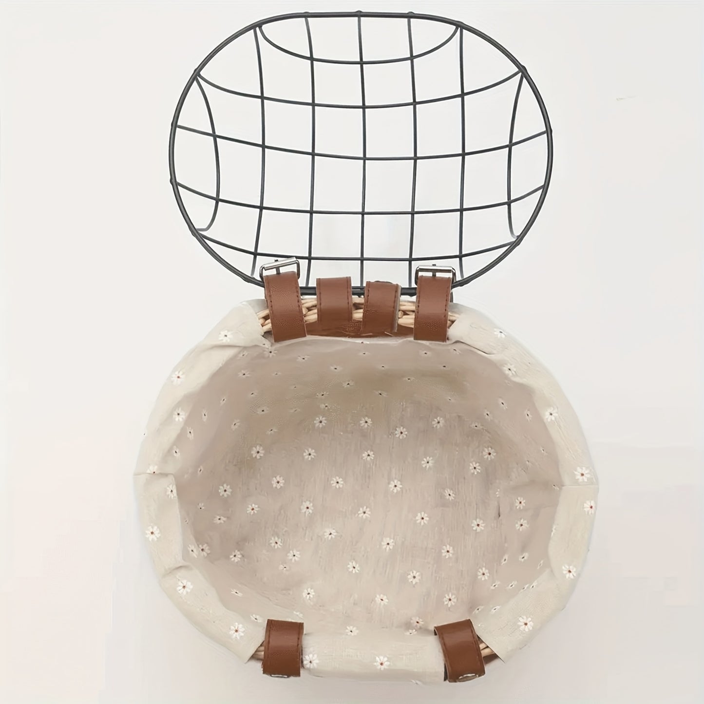 Wrought Iron And Wicker Pet Bike Basket With Lid Front