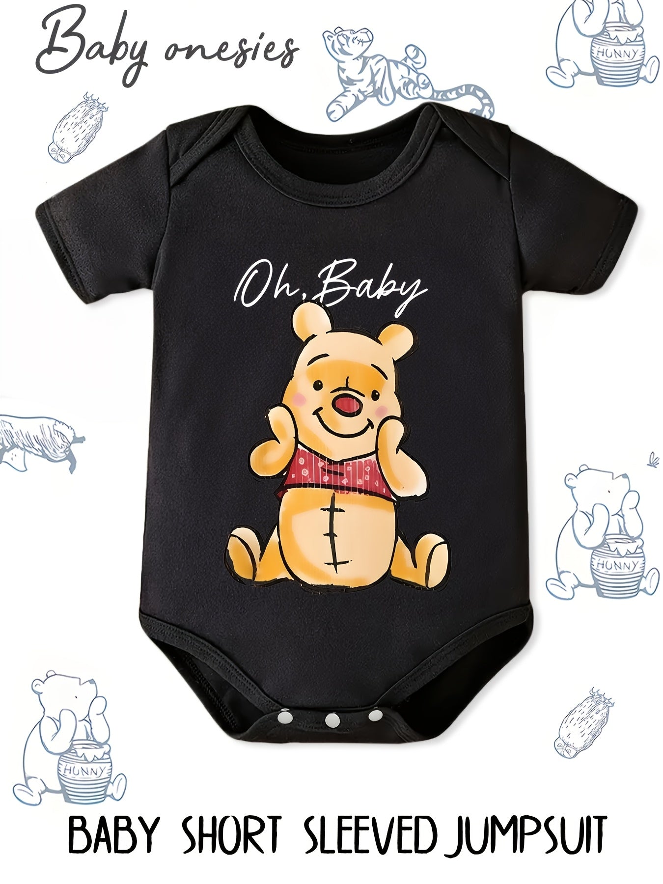 Winnie the Pooh Baby Summer Short Sleeve Jumpsuit for Boys and Girls in Light Pink