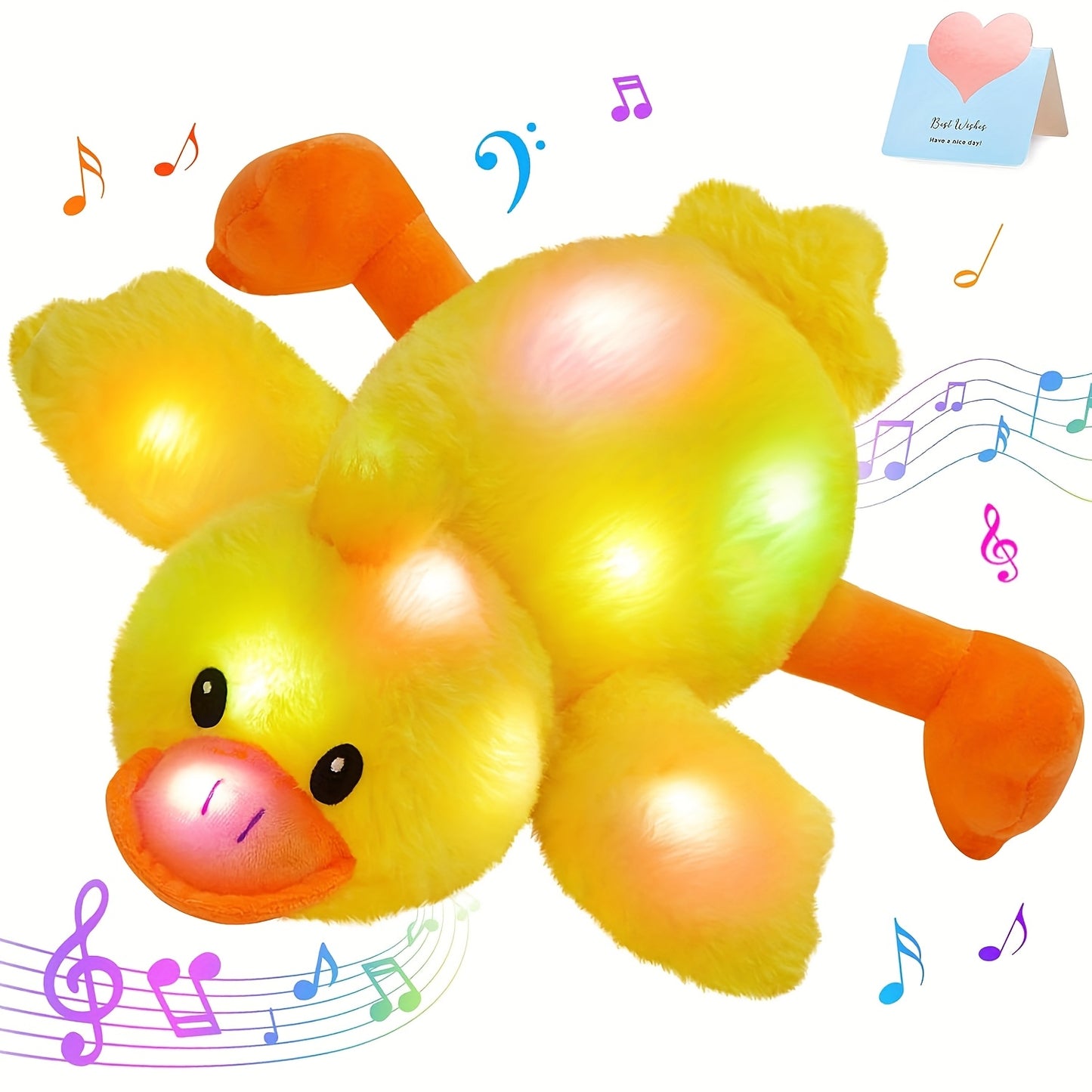 Musical Glowing Yellow Duck Plush Toy with LED Lights and Sound for Kids