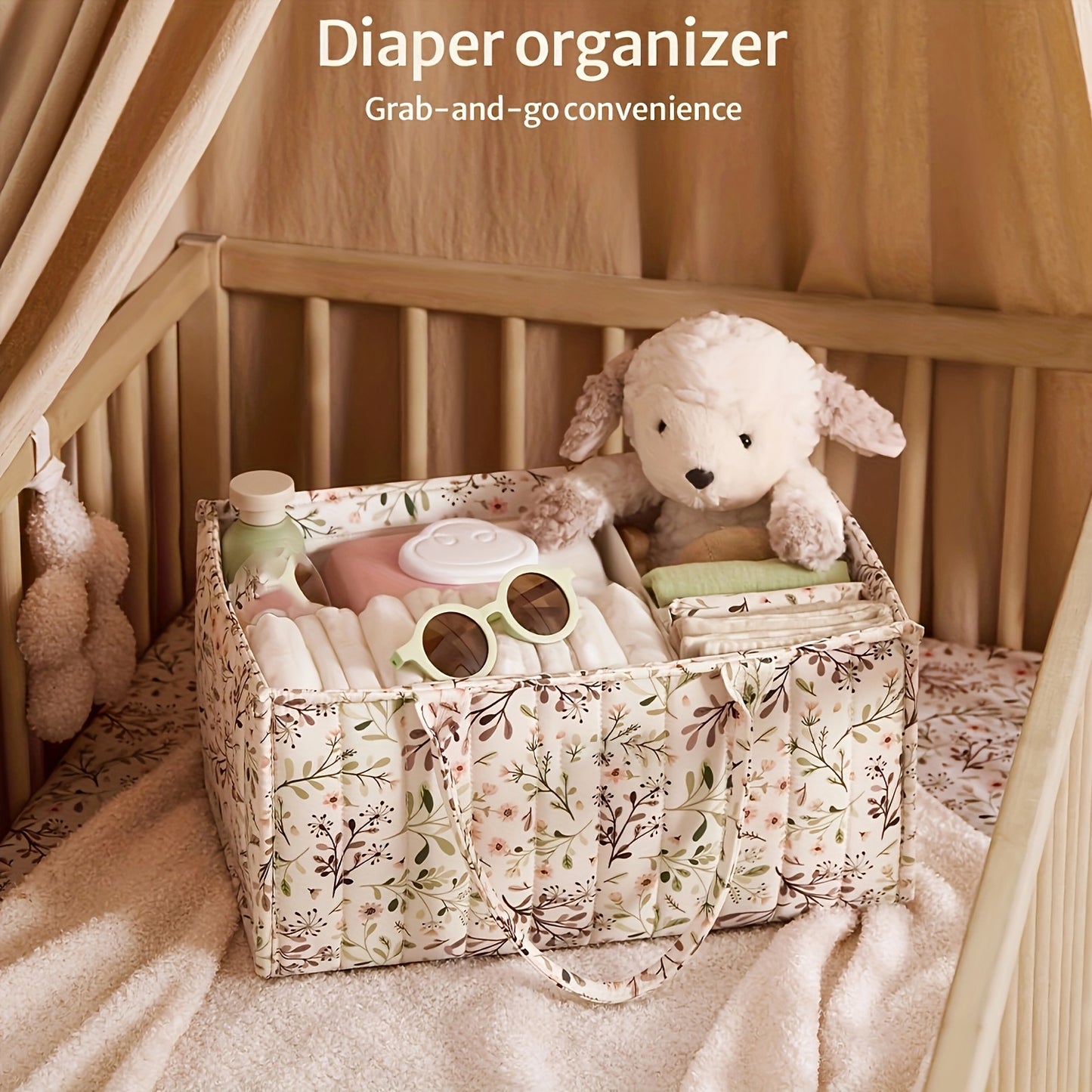 1pc Women's Casual Diaper Caddy Organizer - Stylish Storage Basket Tote for Changing Table, Car Travel & Shower Gifts | Machine Washable Polyester | Random Printing