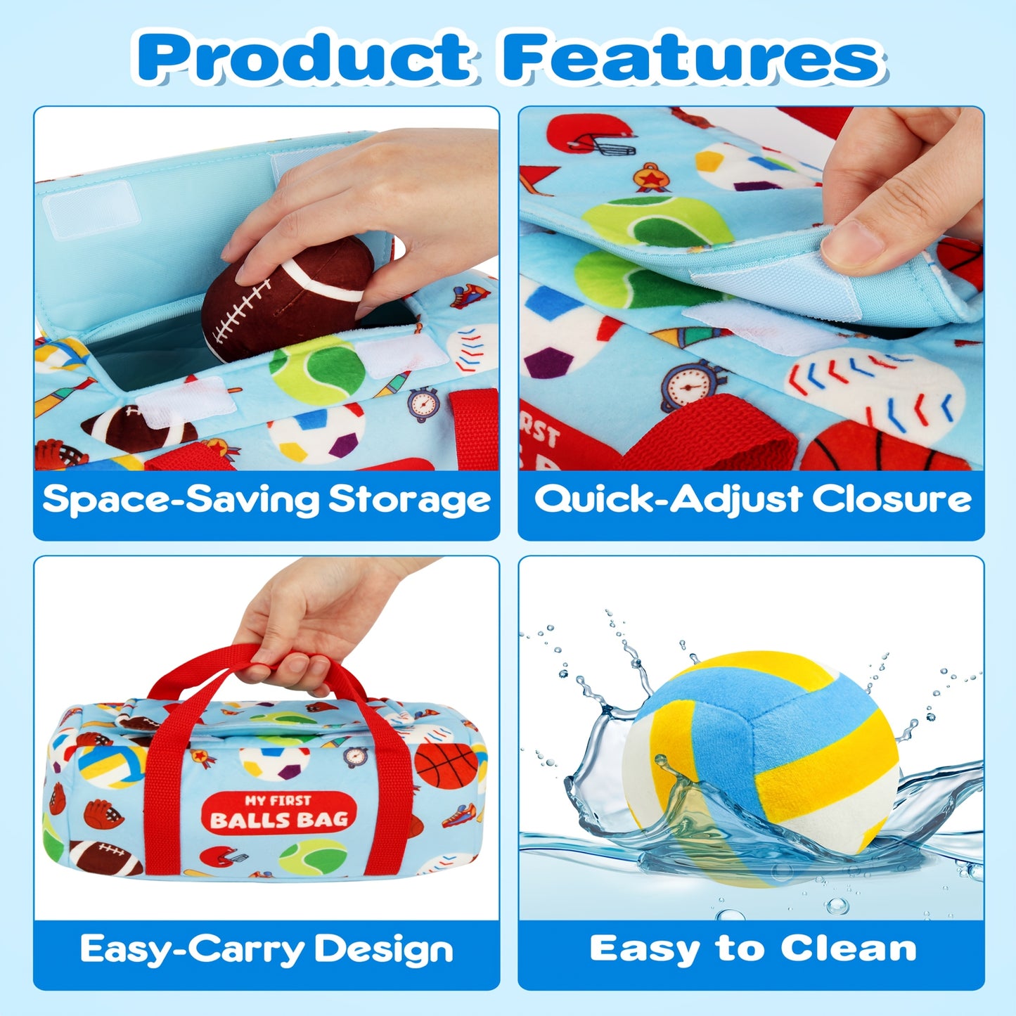 Vanmor Sensory Sports Balls For Toddlers With Travel Bag Plush Rattles And Crinkle Toy