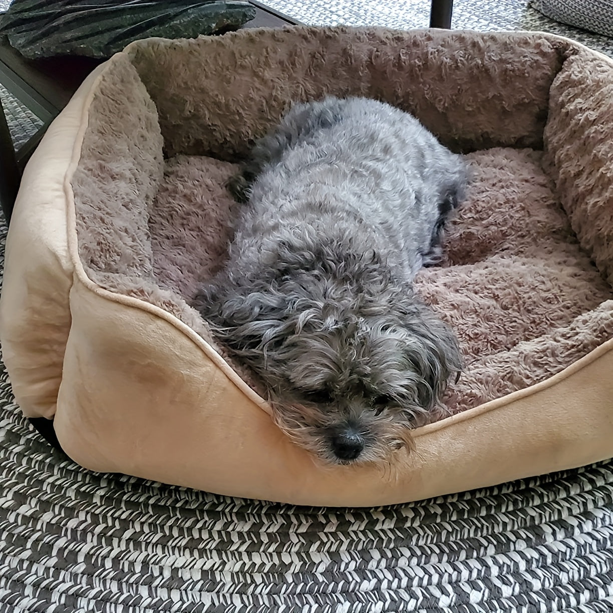 Cozy Khaki Plush Dog Bed with Non Slip Bottom Machine Washable Breathable Design