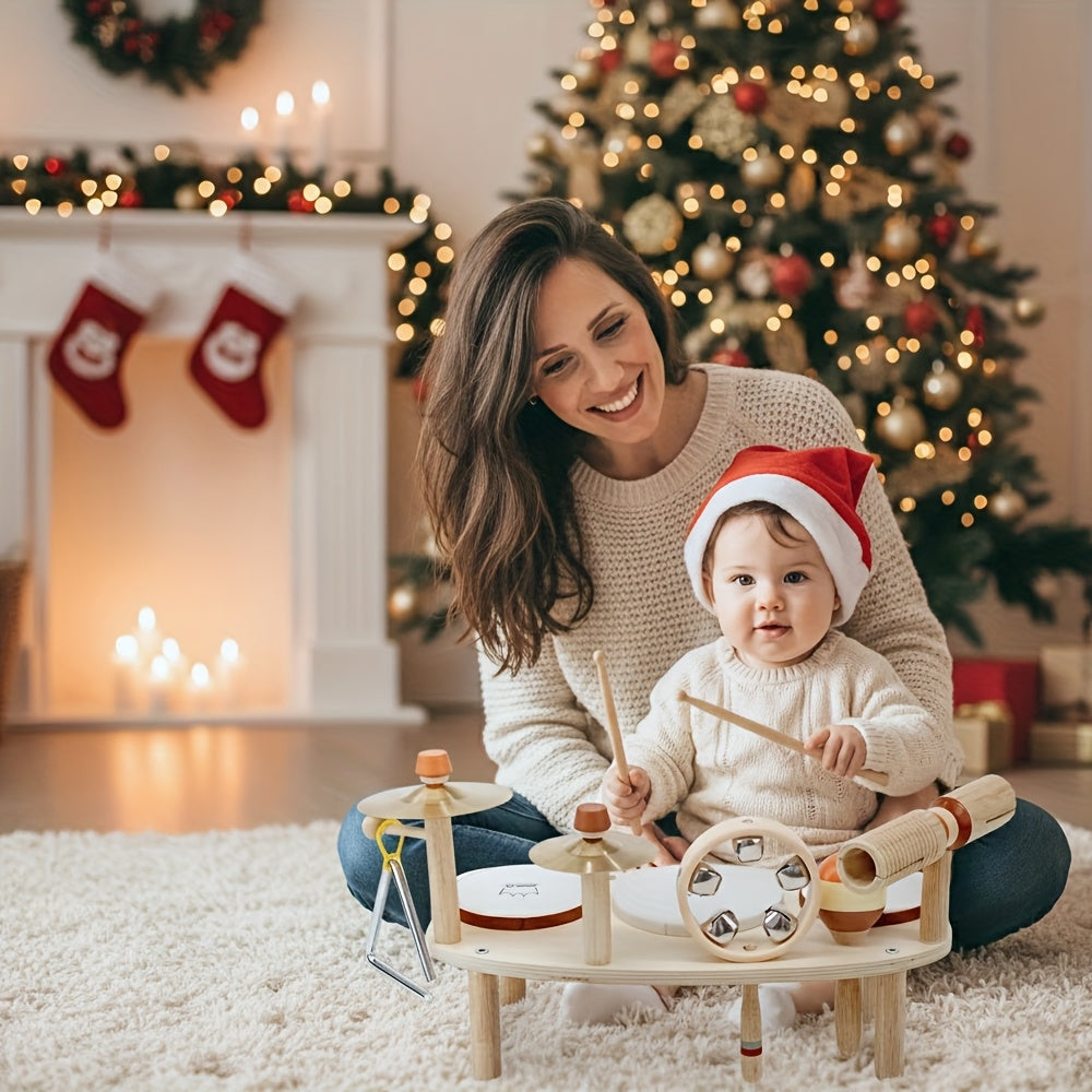 Vanplay 11 In 1 Wooden Musical Drum Set For Kids 18 Months And Up Educational Toy Gift