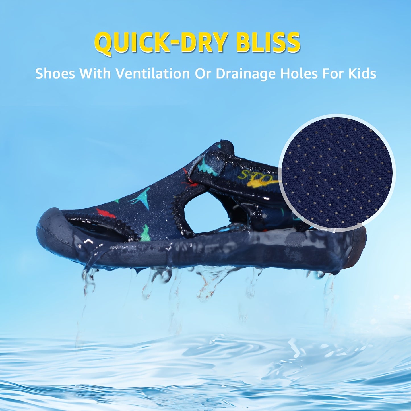 Boys Water Shoes with Cartoon Print Breathable Fabric and TPR Sole for Summer Fun