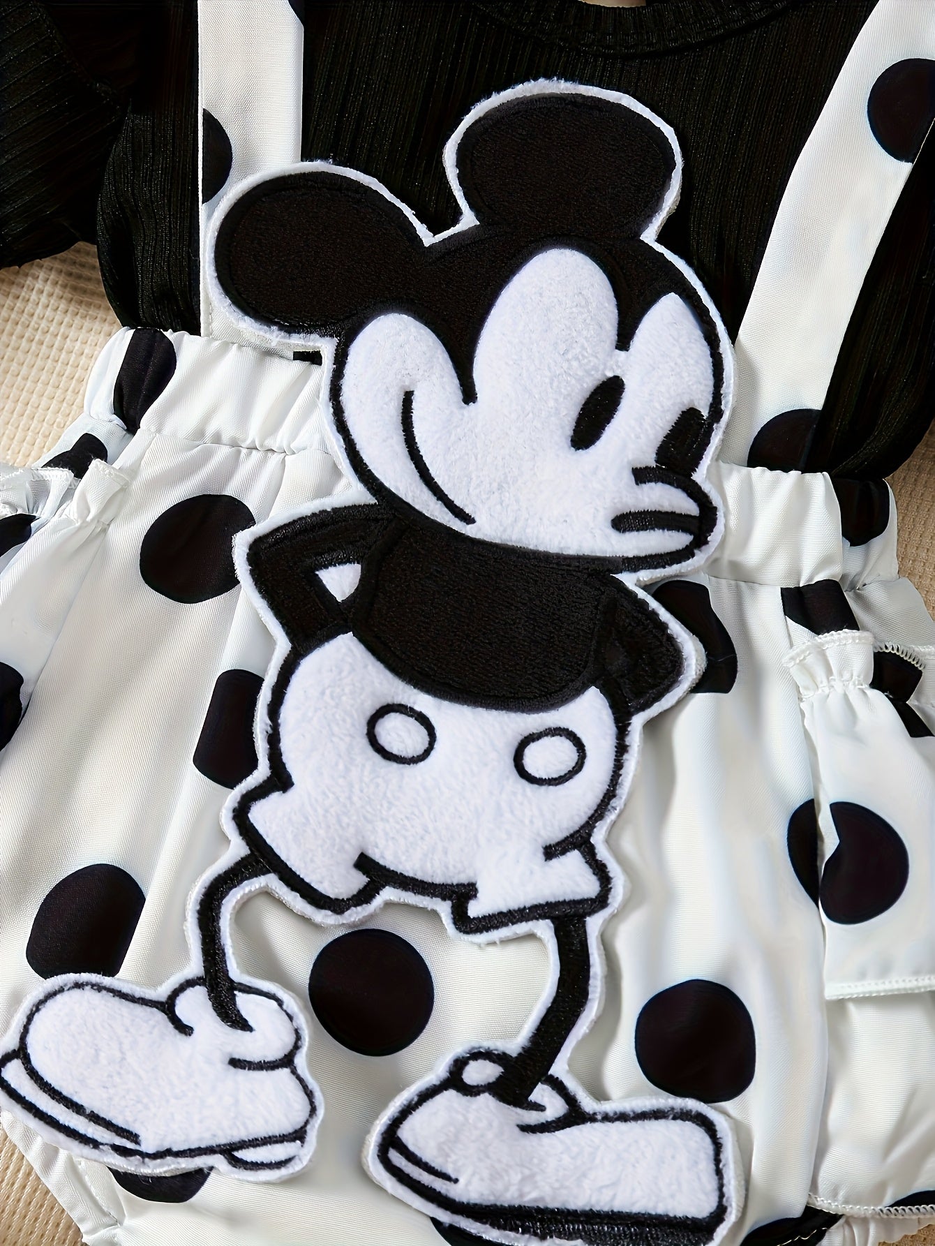 2pcss Set Of Baby Girl Fake, 2pcss Short Sleeved Short Sleeved Polka Dot Suspender Jumpsuit, Cartoon Mouse Embroidery 3D Doll Jumpsuit, Pants Set For Baby Girl'S Clothes, for Outdoor