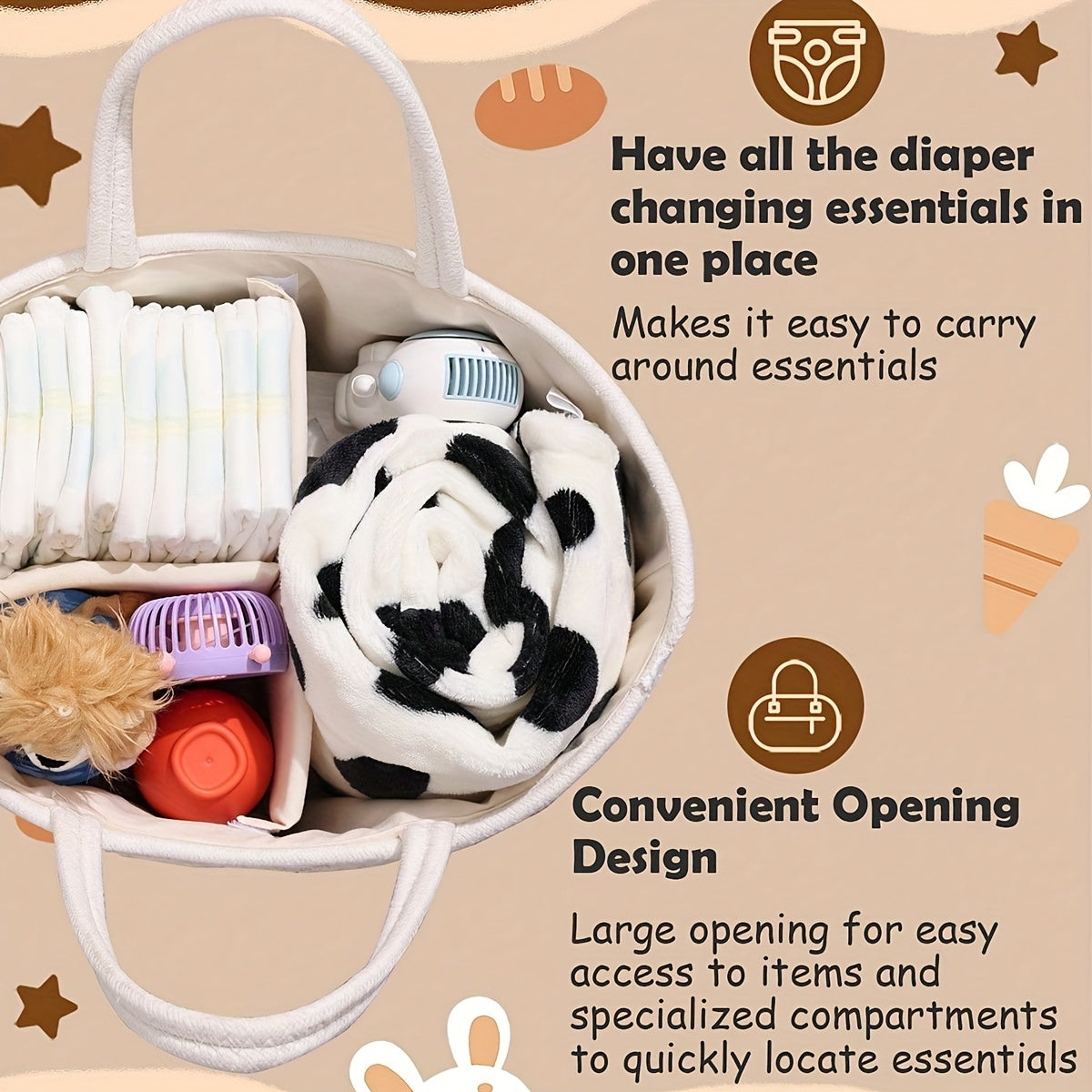 1 Hand-woven Mommy Bag Suitable For Going Out To Organize Items Such As Diapers And Diaper Toys