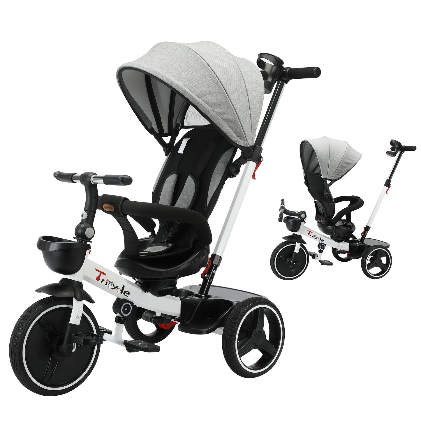 Multi-Functional 6-in-1 Tricycle Stroller with Adjustable Canopy and Shock Absorption