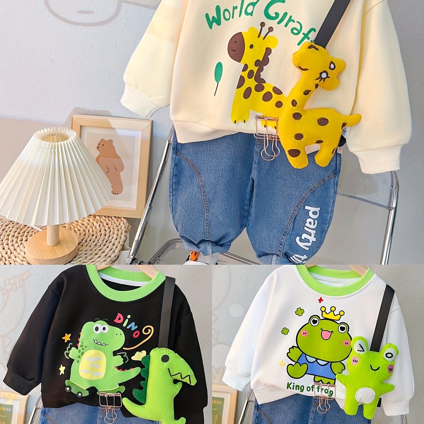 CozyKids 3 Piece Children's Set – Adorable Giraffe Frog Dinosaur Patterns
