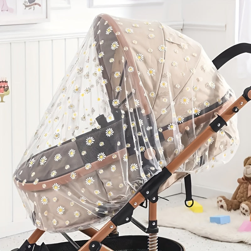 2pcs Portable Daisy Print Mosquito Net for Stroller, Youngsters Pram Netting Cover with White Daisy Pattern, Durable Chenille Fabric, Perfect Fit for Strollers, Bassinets, Mini Cribs & Playards – Machine Washable, Youngster
