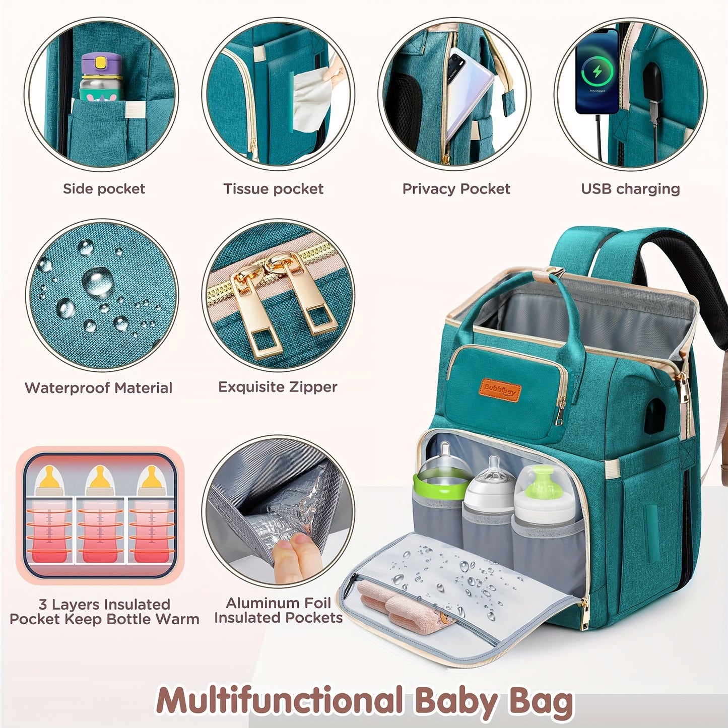 Diaper Bag Backpack with Changing Station - Multifunctional Baby Organizer for Travel