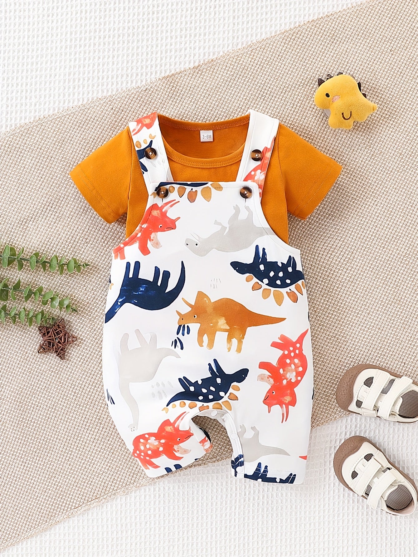 Newborn Baby Boy Clothes Toddler Boys' Short Sleeve T-Shirt+Dinosaur Print Overalls Jumpsuit Short Pants 2pcs Outfits Sets, Perfect for Outdoor