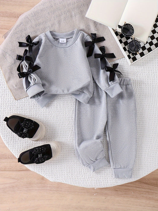 Girls 2 Piece Cute Bow Hoodie Sweatpants Set Spring Autumn