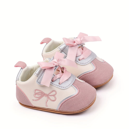 Baby Girl First Walker Sneakers - Soft Pink &, Non-Slip PVC Sole, Easy Slip-On Closure, Lightweight Toddler Shoes for Girls, for Everyday & Special Occasions, Toddler Sneakers, Stylish Infant Footwear, Comfortable Crib Shoes,