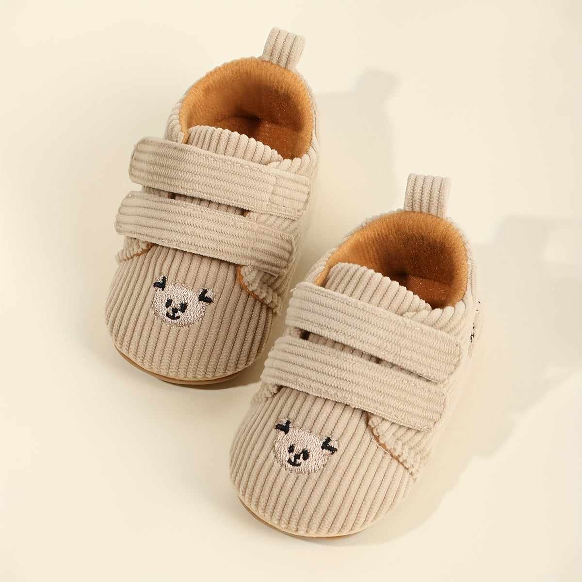 Cute Cartoon Bear Toddler Shoes for Boys & Girls - Soft Fabric with Non-Slip Rubber Sole, Hook-and-Loop Closure, Low-Top Design for Spring & Autumn, 0-18 Months Infant & Toddler Footwear