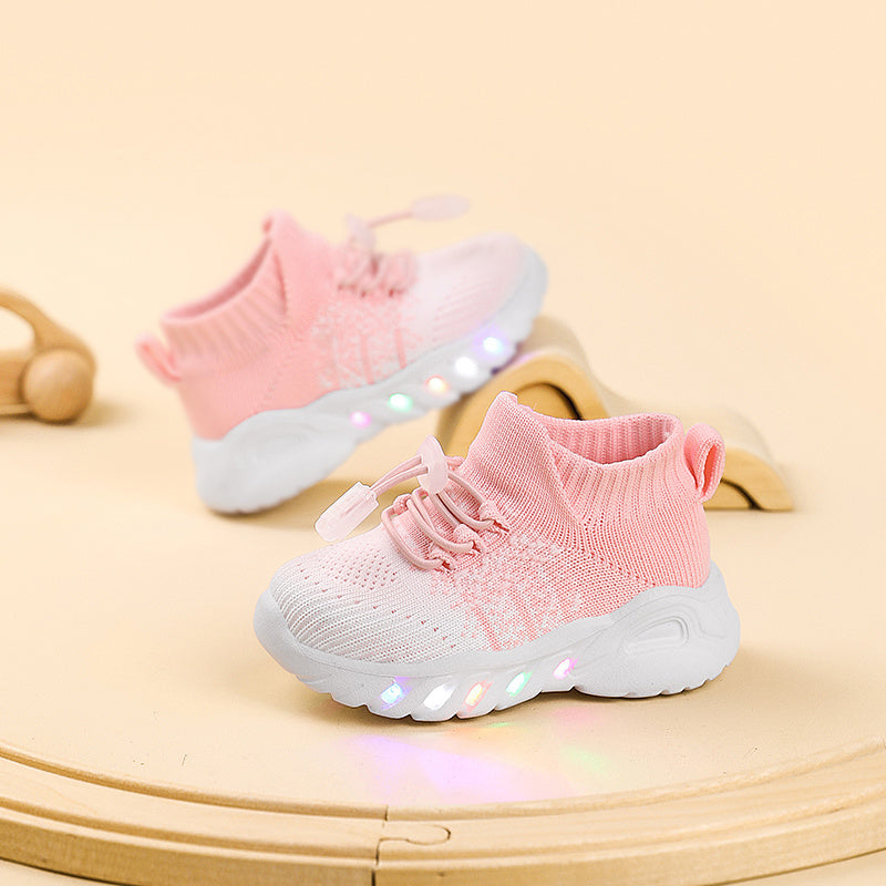 2026 New LED Light-Up Youngsters & Youngsters Sneakers with Glow-in-the-Dark Soles, Breathable Slip-On High-Top Design, Lightweight Non-Slip EVA Sole & Soft Fabric for Outdoor Play, Casual Wear - Unisex (Pink/Black/White), Yo