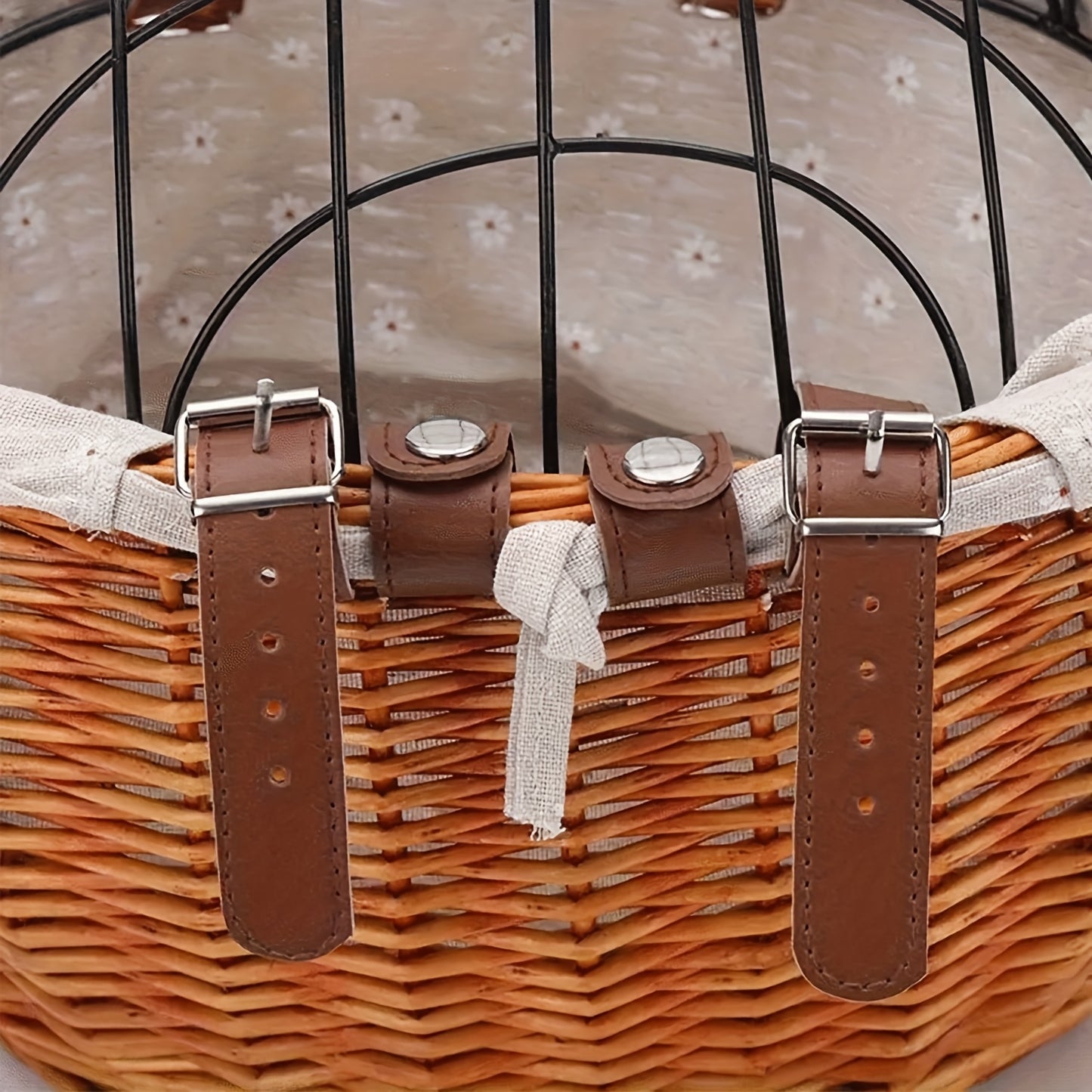 Wrought Iron And Wicker Pet Bike Basket With Lid Front