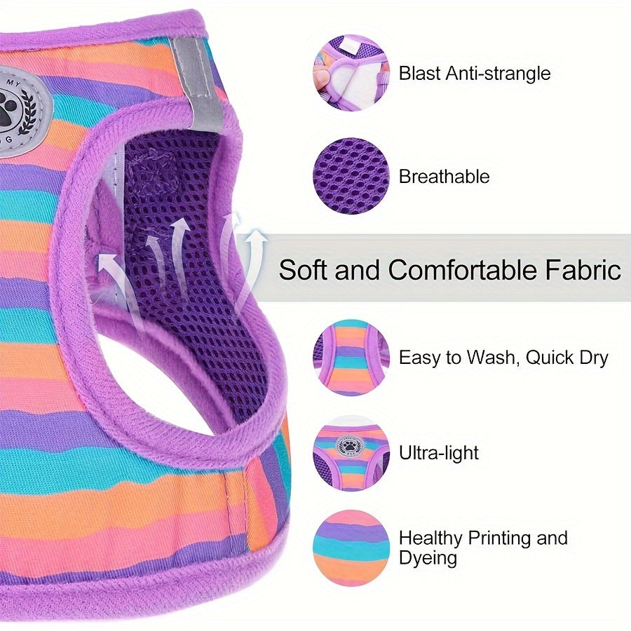 Reflective Striped Dog Harness and Leash Set for Small Breeds Adjustable and Escape Proof