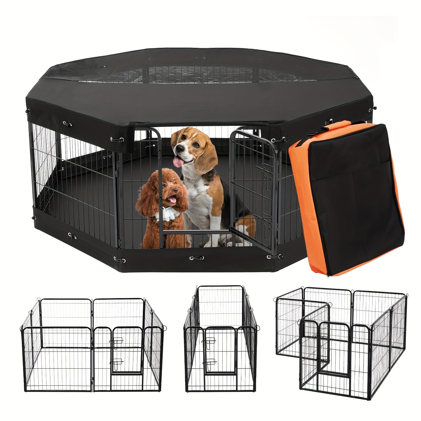 Thick Iron Wire Square Tube Sports Pet Fence with Top Cover and Ground Mat 8pcs Mesh Sheets