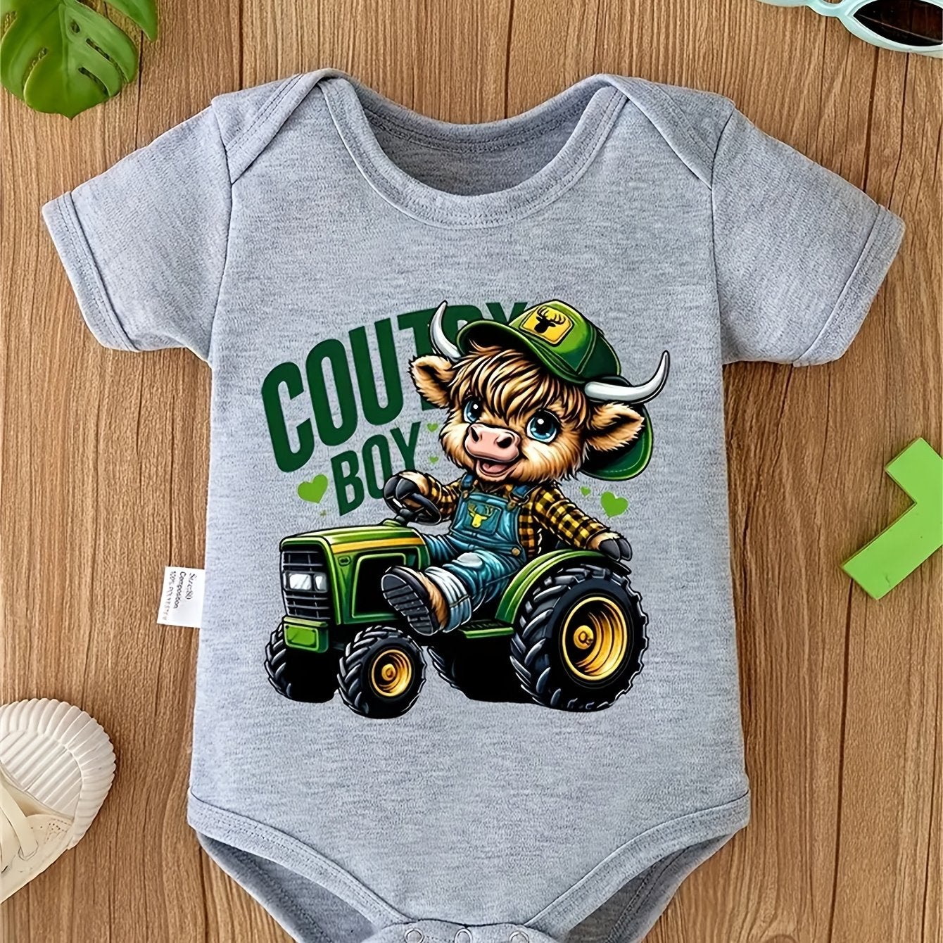 Adorable Country Boy Youngsters Jumpsuit with Tractor Design for Spring and Summer Fun