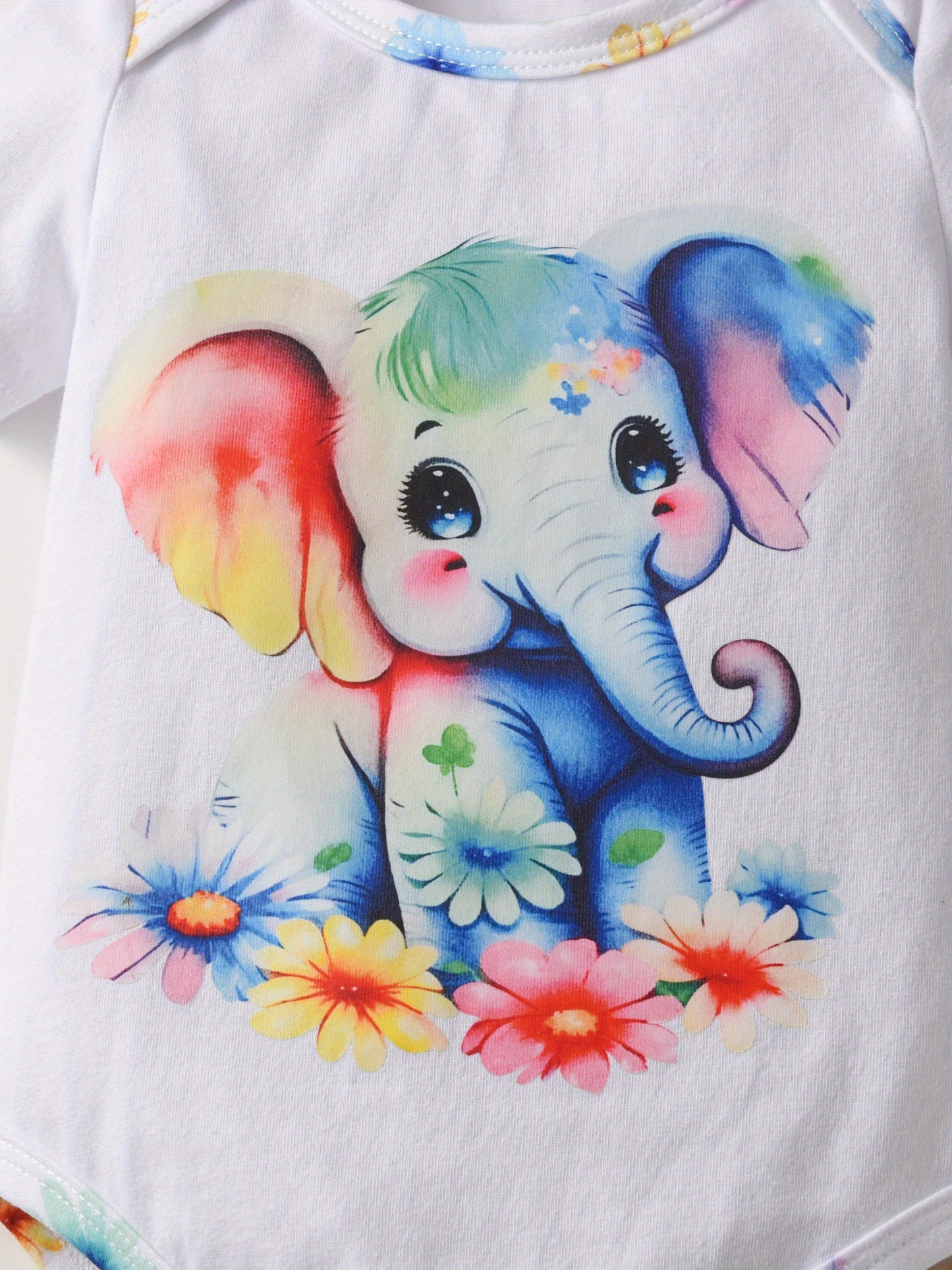 Summer Baby Girl Elephant Print Clothes Set Short Sleeve Romper+Short Pants+Bow Headband Newborn Infant Outfit