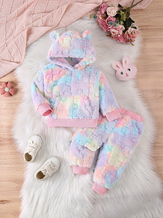 JOPGEEY Girls Cozy 2 Piece Winter Set Color Block Hoodie and Fleece Pants for Toddlers