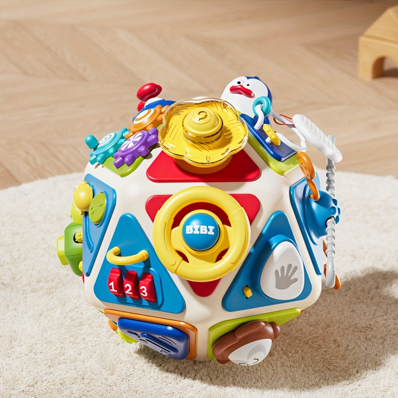 Expandable 20-in-1 Interactive Toddler Busy Board Cube with Zippers, Locks, and Mirrors for Sensory Learning, Ages 1-3