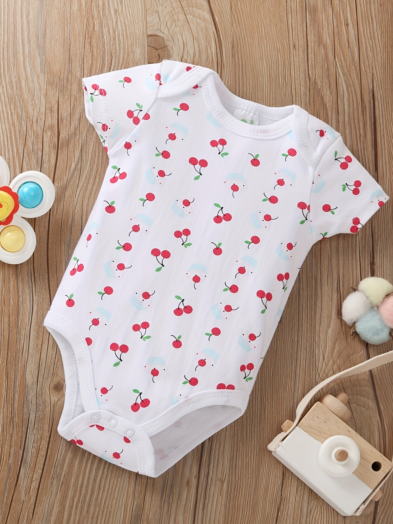 [5pcs Unicorn Romper] 5pcs Adorable Cotton Baby Girl Romper Set - Short Sleeve, Machine Washable, Perfect for All Seasons, Outdoor