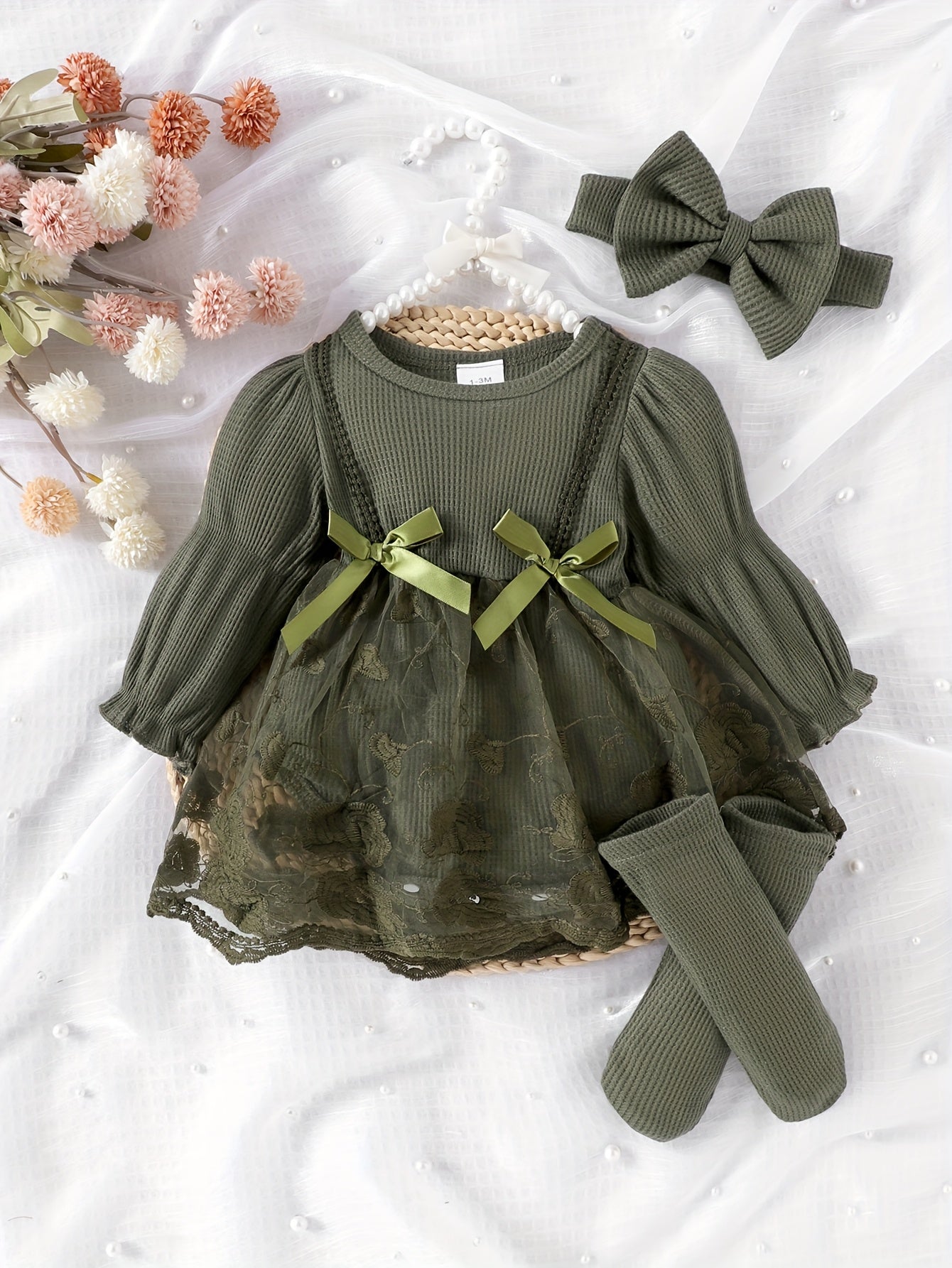 Baby Girl Outfit Set Embroidered Tulle Bow Romper Dress