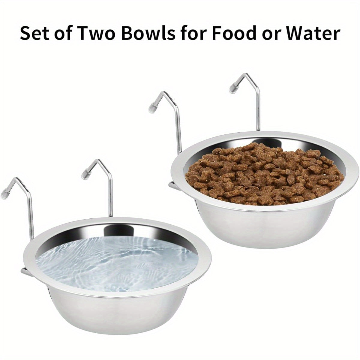 Hanging Stainless Steel Water Bowls for Small Dogs and Cats No Spill Design 8oz Set