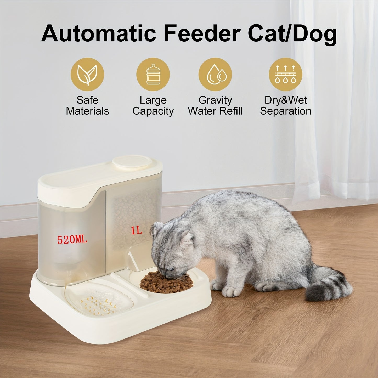 Automatic Cat Feeder And Water Dispenser Set Non Electric With Reusable Filter 1.0 Gal Capacity
