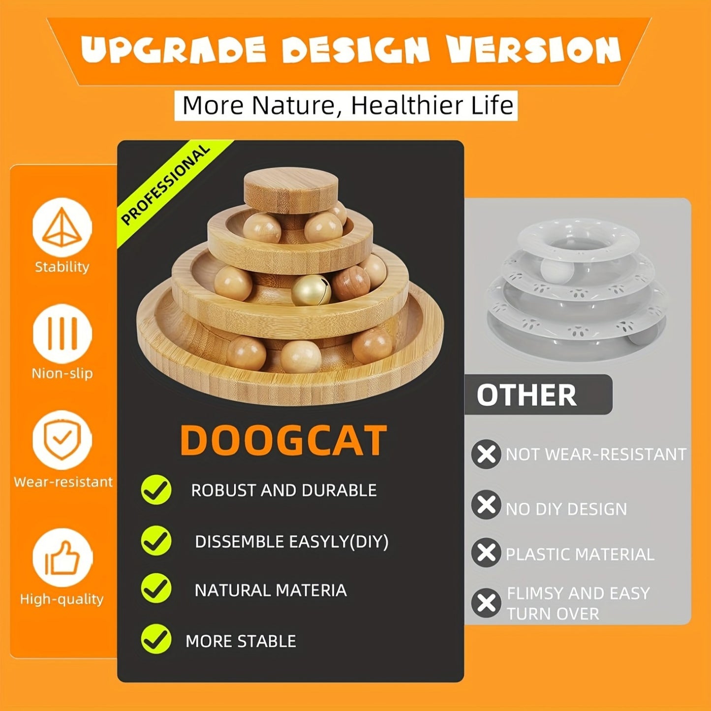 Natural Bamboo Cat Ball Track Toy with 9 Detachable Balls for Interactive Fun