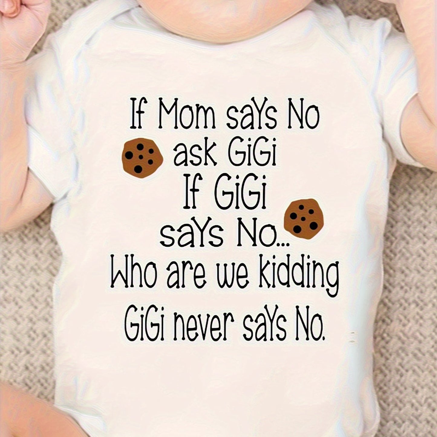 Mother's Day Baby Jumpsuit Cookie Pattern Soft Round Neck Short Sleeve Perfect for Outdoors