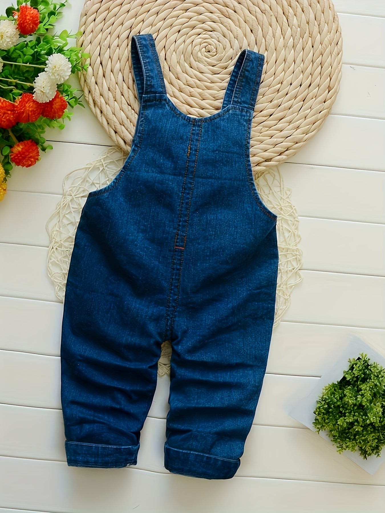 Denim Overalls with Animal Applique - Cotton Blend, Cute Non-Stretch Fabric, Long Length, Applique Detail, Regular Fit for Weekend Casual Wear, Spring/Fall Season - Woven 'S Overalls for Ages 12 and Under, for Outdoor