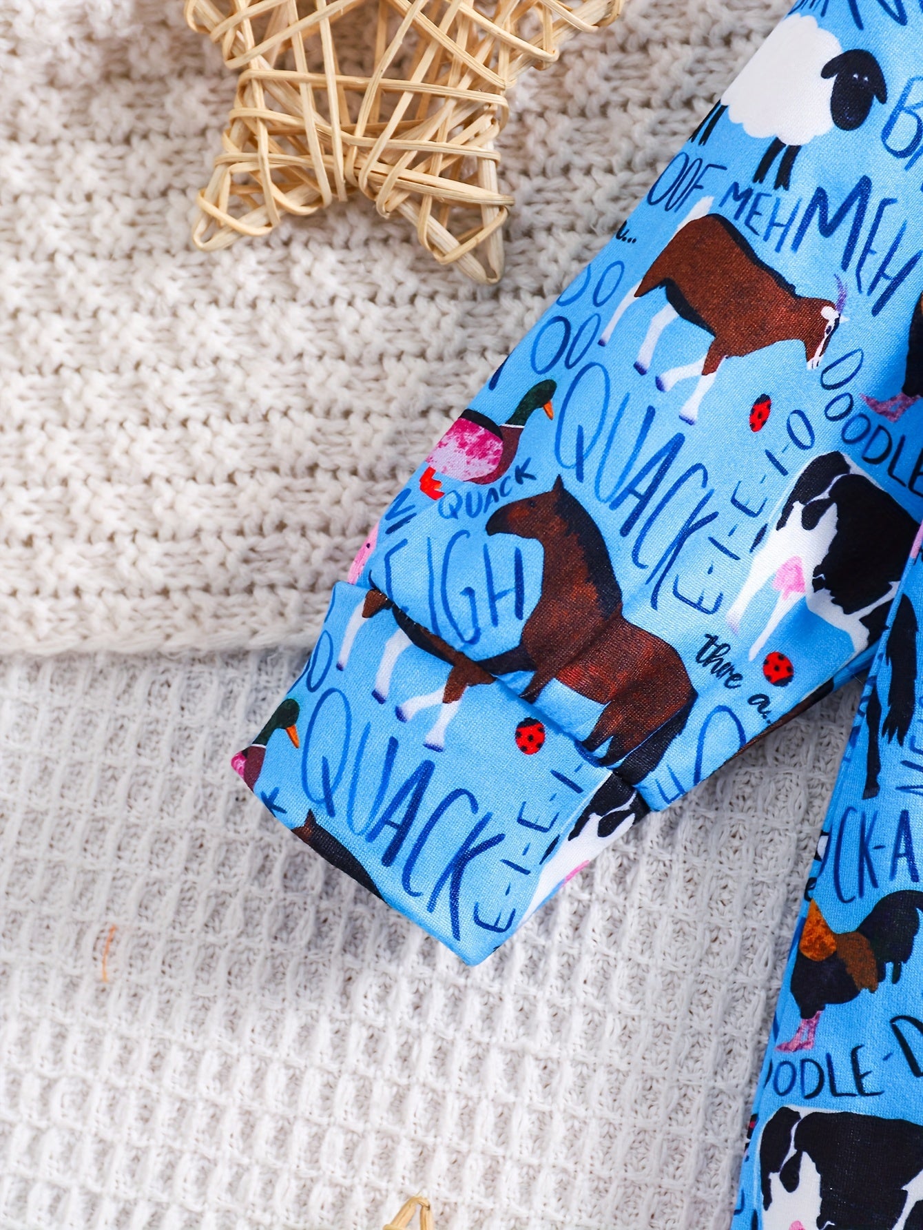 Adorable Farm Animal Print Long Sleeve Romper for Boys and Girls Soft Polyester Blend