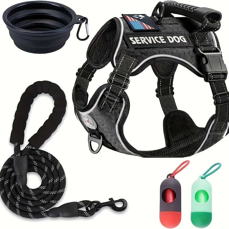5pcs Reflective Dog Harness Set for Large Dogs Durable Adjustable No Pull with Leash and Bowl