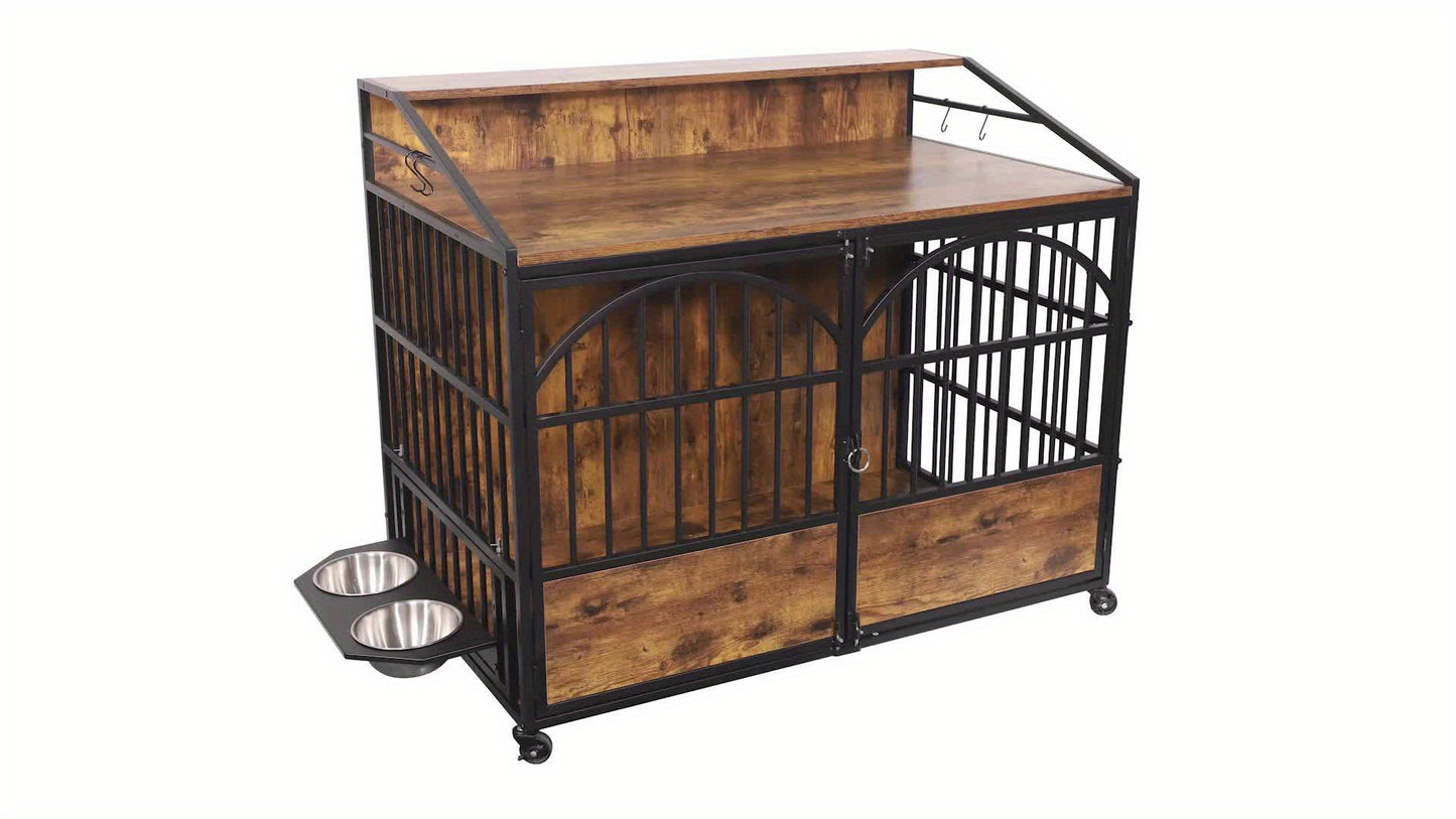 44 Inch Heavy Duty Metal Dog Crate Furniture with Wooden Top and Spacious Design for Large Dogs