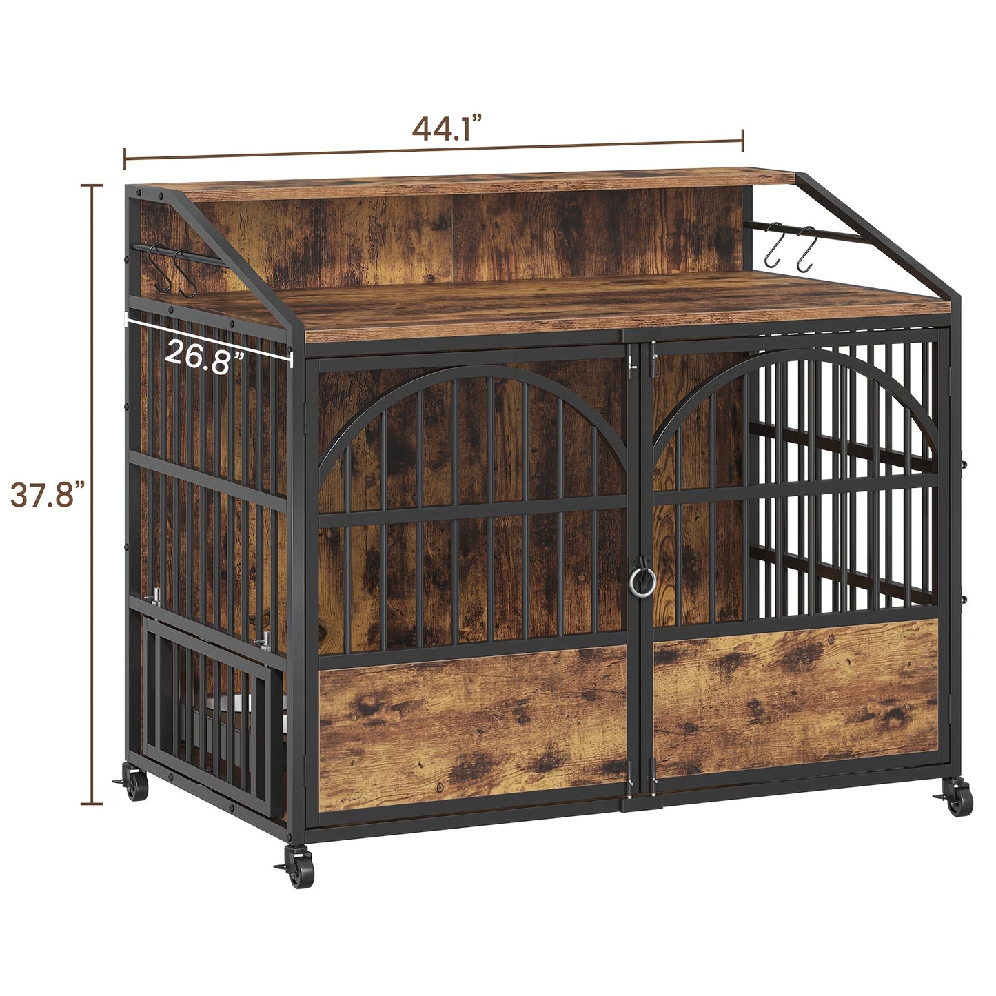 44 Inch Heavy Duty Metal Dog Crate Furniture with Wooden Top and Spacious Design for Large Dogs