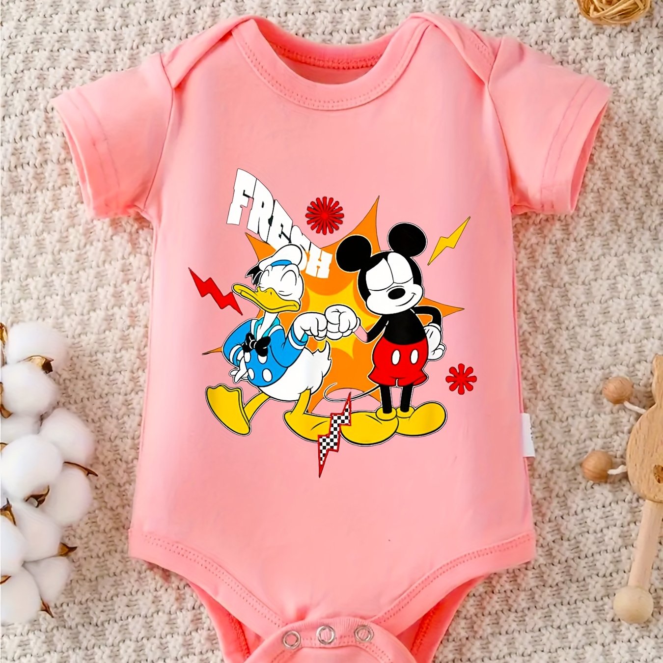 Mickey and Friends Baby Romper 100 Percent Cotton Short Sleeve Infant Crawler Suit