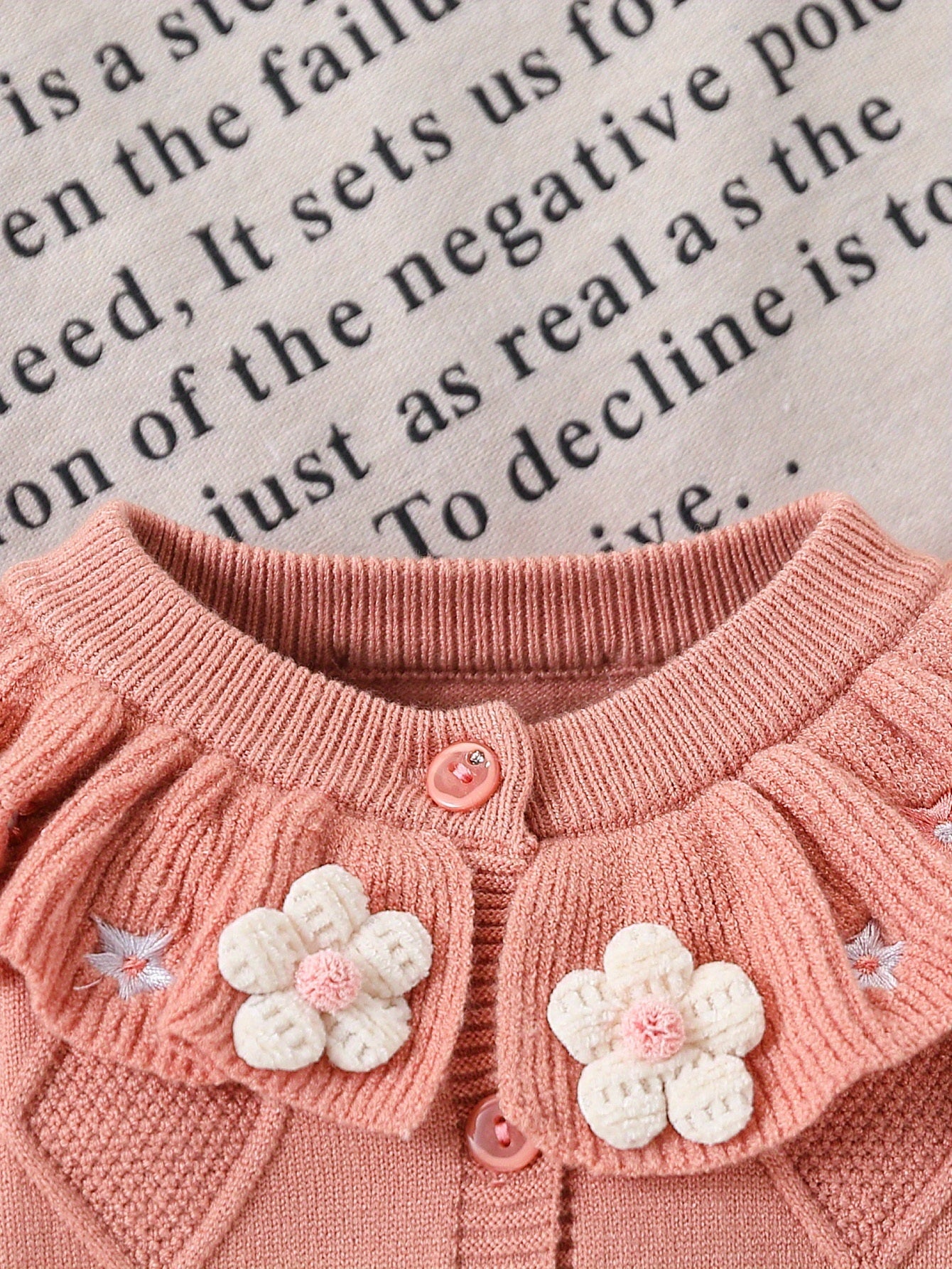 Baby Girls Knit Romper With Ruffled Collar Embroidery