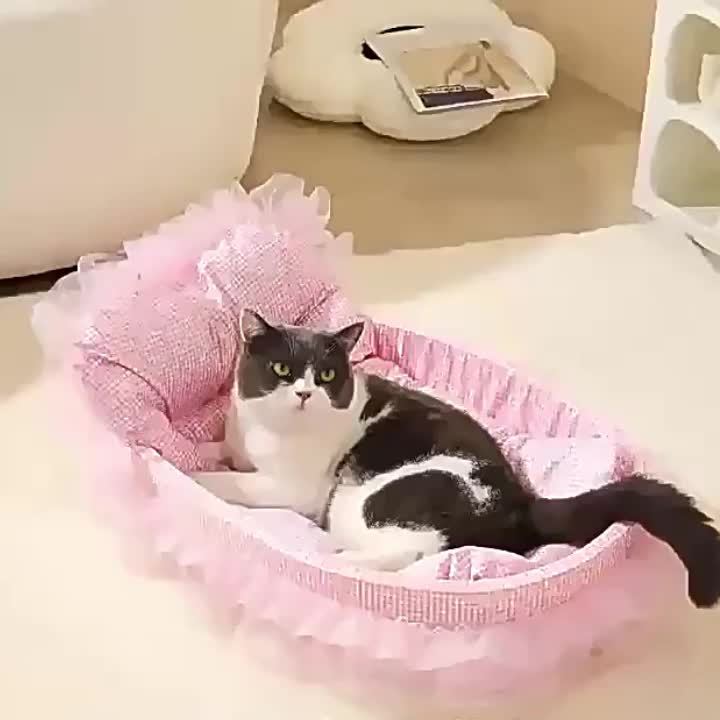 All Season Checkered Pet Bed for Dogs and Cats with Soft Plush Fabric and Ruffle Details