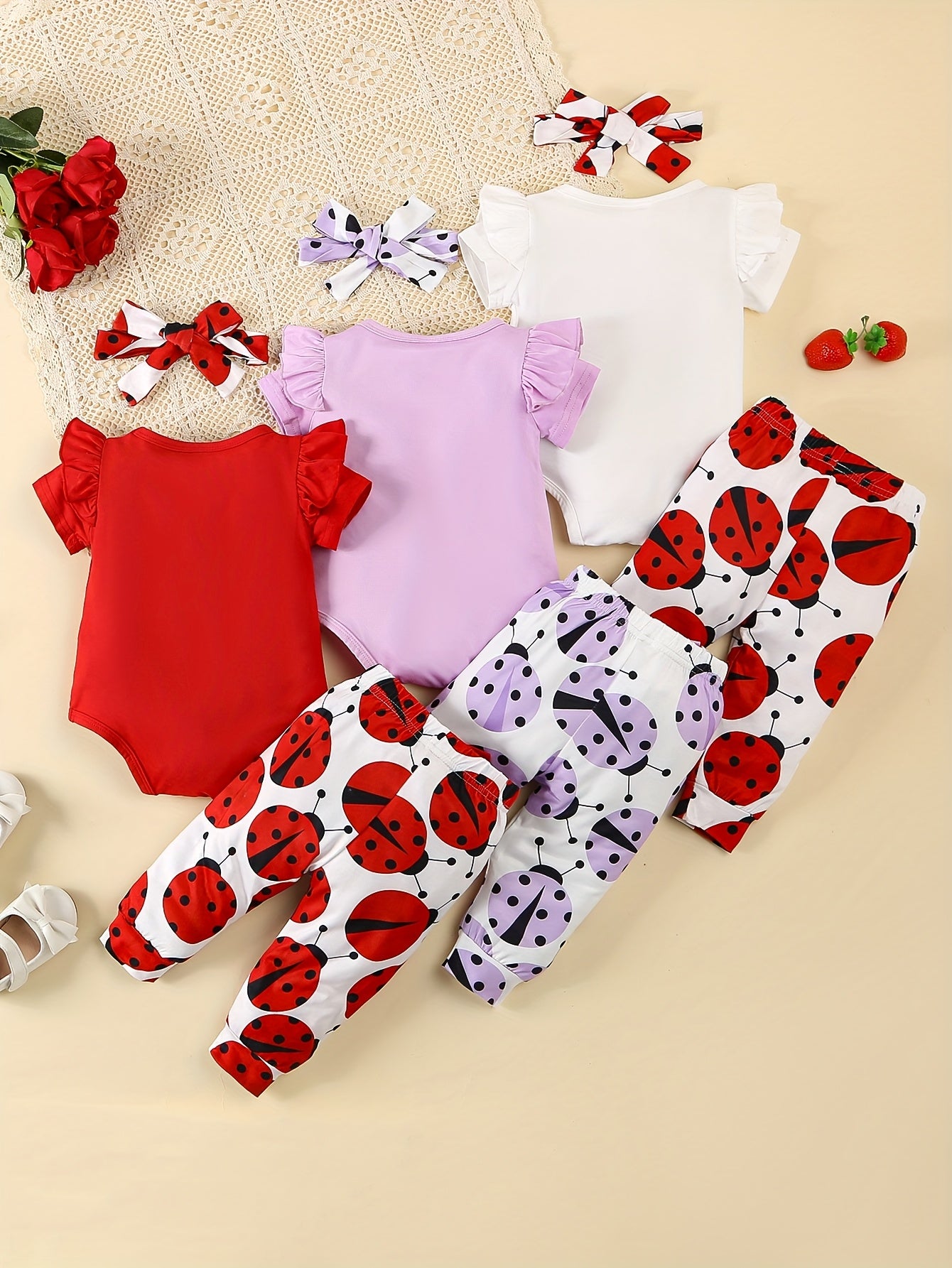 Newborn Baby Girl Summer Romper Set Outdoor Wear Three Sets