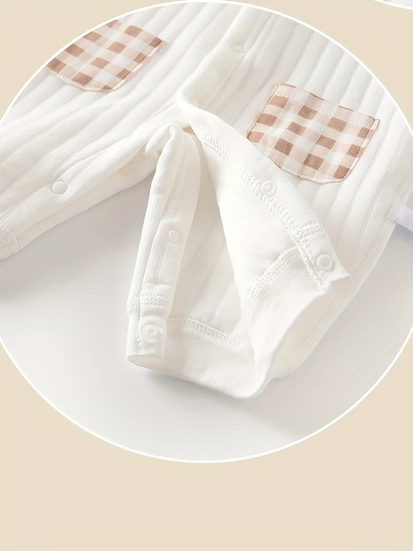 Cozy Bear Cotton Romper With Striped Collar And Pockets