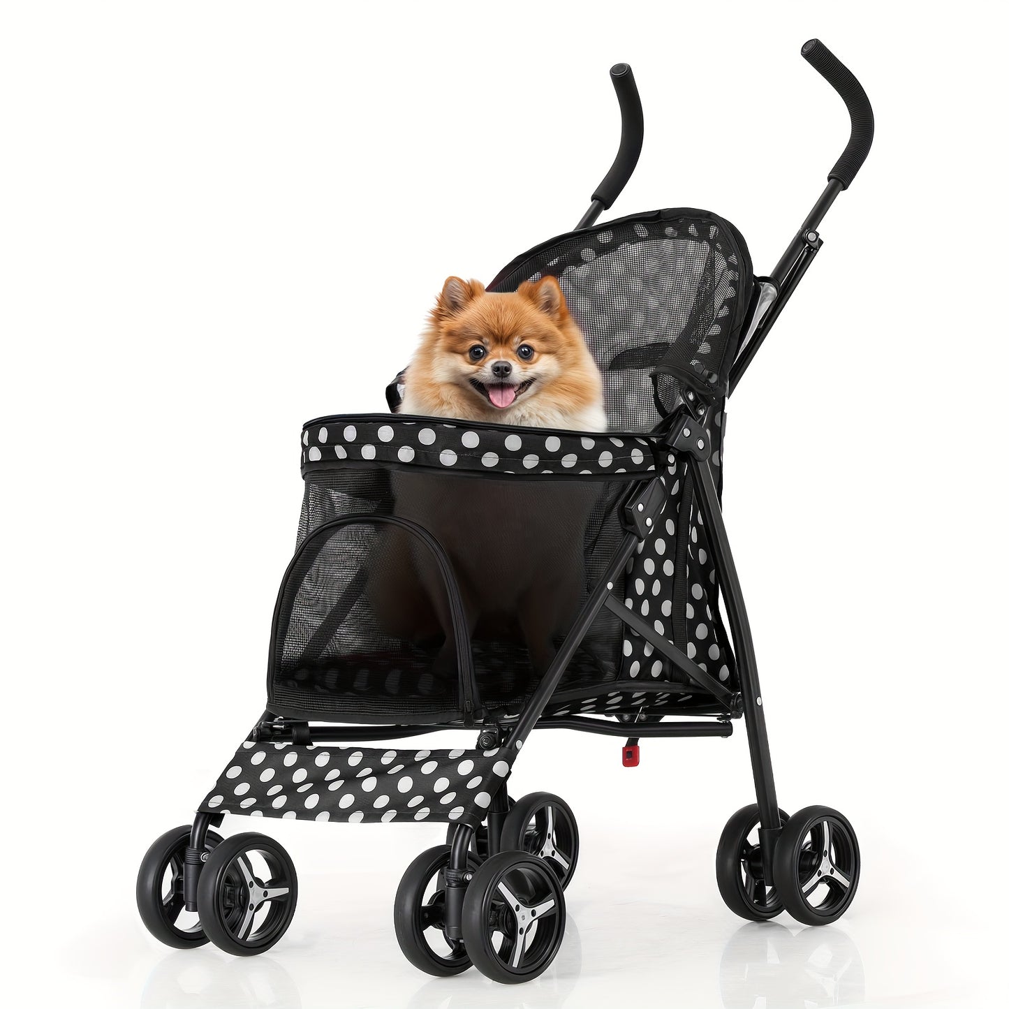 MoNiBloom 4-Wheel Pet Stroller for Small/Medium Dogs up to 22 lbs - Easy-Fold Jogger Stroller with Sun Cover, Breathable Mesh, Rear Storage Bag & Cushioned Pad - Durable Nylon Design for Outdoor Walks & Travel, Visible Mesh P