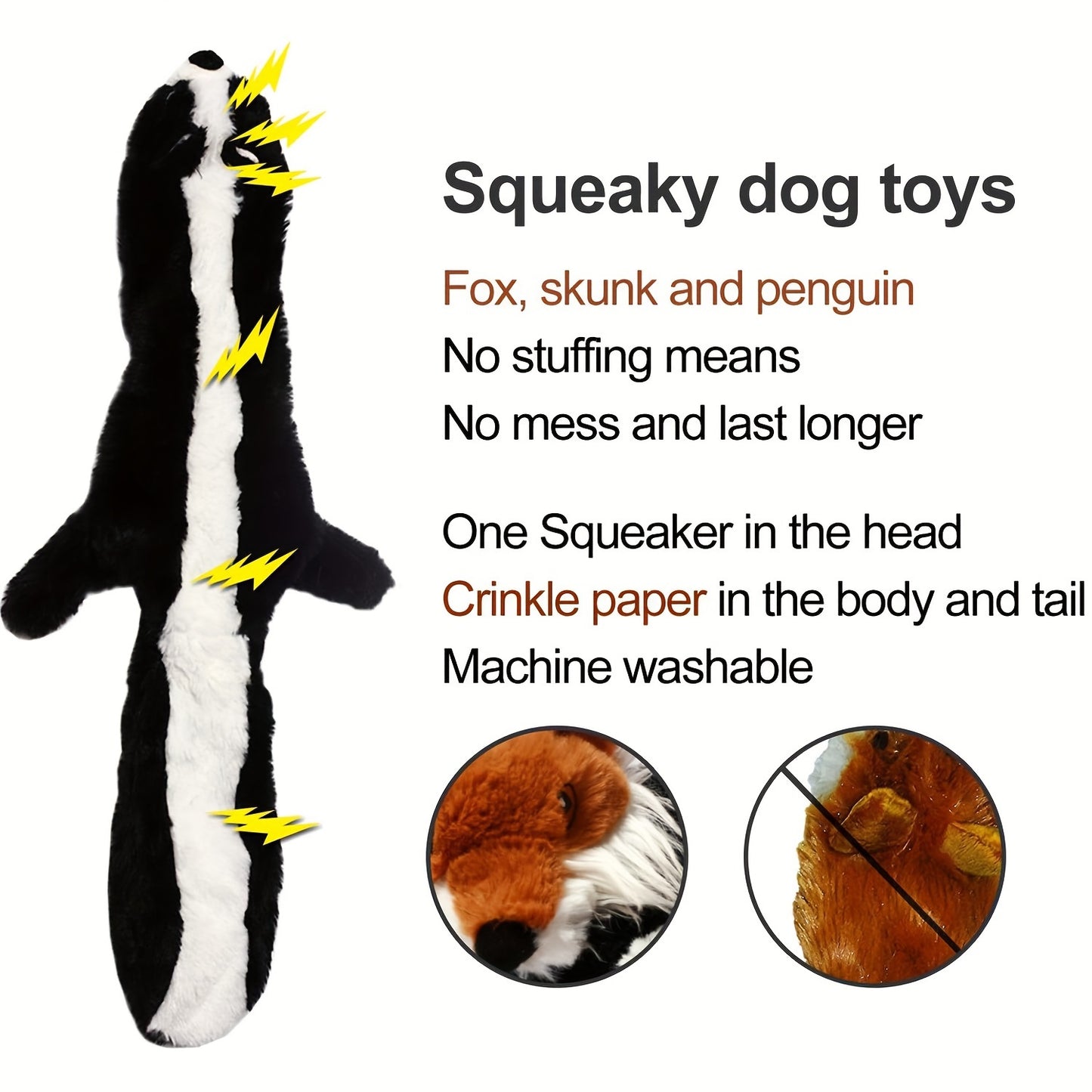 Deluxe Stuffingless Dog Toy Set With Squeakers for Medium Large Dogs 2 to 5 Pieces