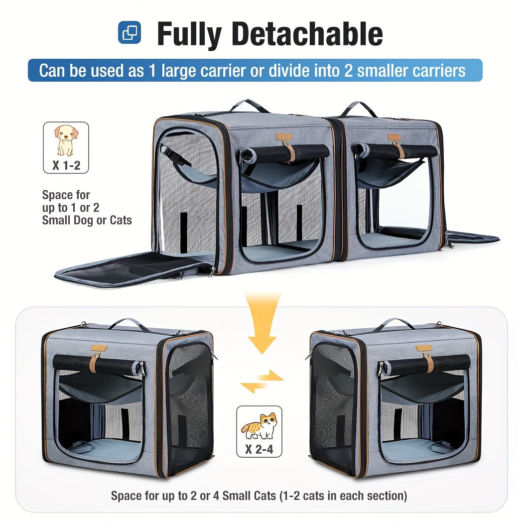 Double Cat Travel Carrier With Litter Box Medium Grey Pet Kennel For Dogs And Cats