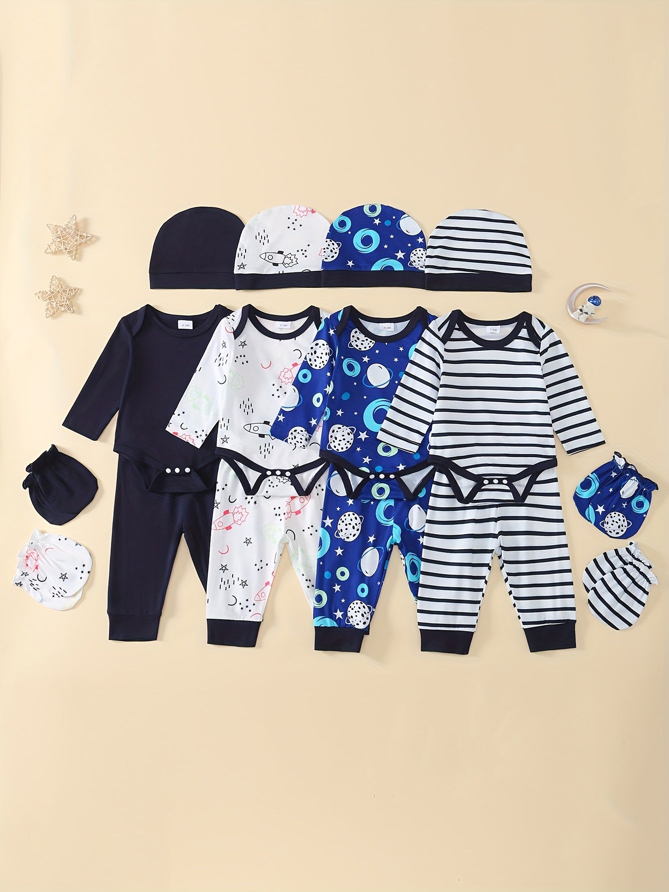 Boys' 4pcs Outfit Set - Cute All-Season Knit Polyester With Spandex, Long Sleeve CrewNeck, All Over Print, Loose Fit With Matching Hat And Hand Claps, For Outdoor